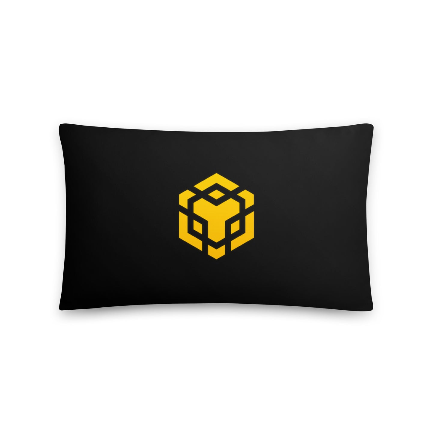 Soft Binance logo pillow 20x12 – perfect for crypto traders and HODLers, stylish blockchain decor, front view.