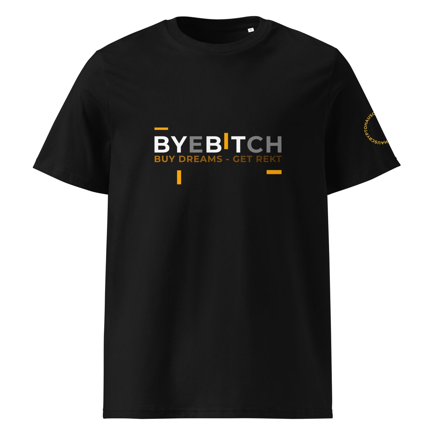 Funny BYB meme t-shirt – crypto-inspired streetwear for traders and HODLers, front view.