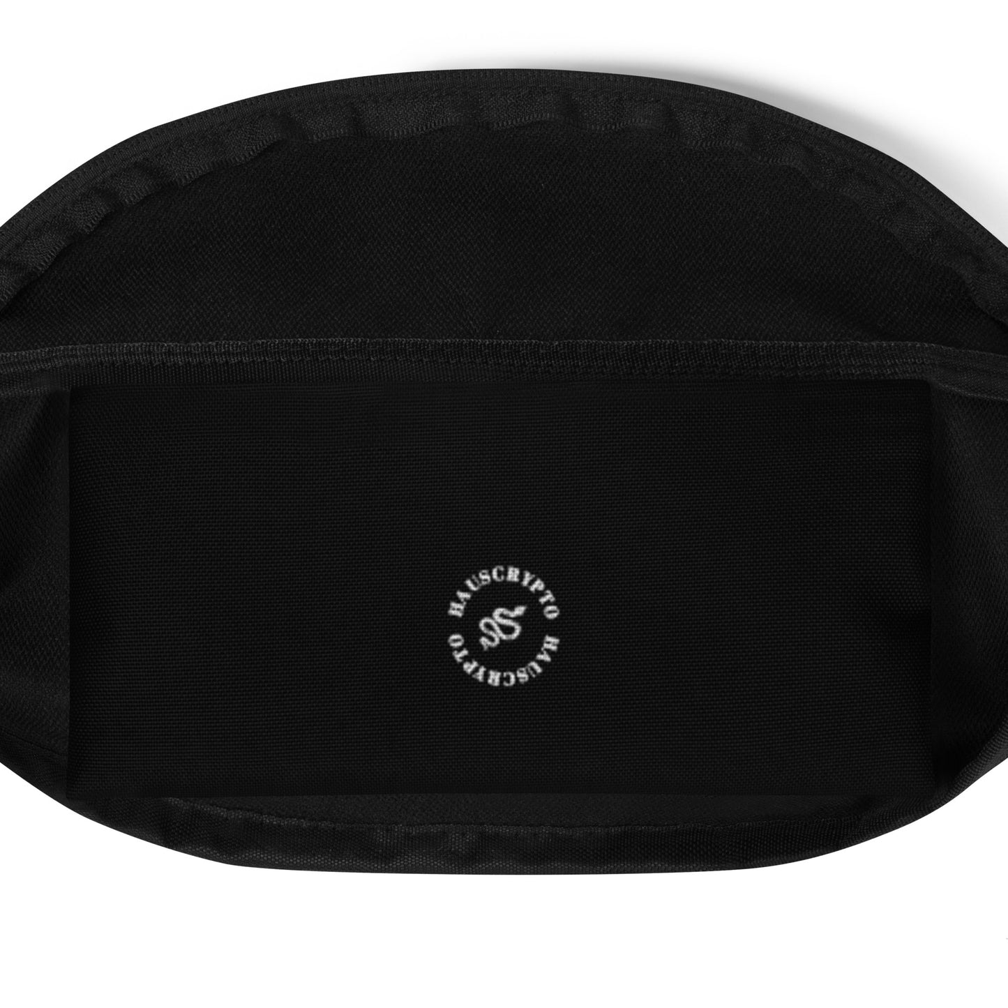 Black waist bag with NFC-inspired icon – sleek crypto accessory for traders, travelers, and minimalists.