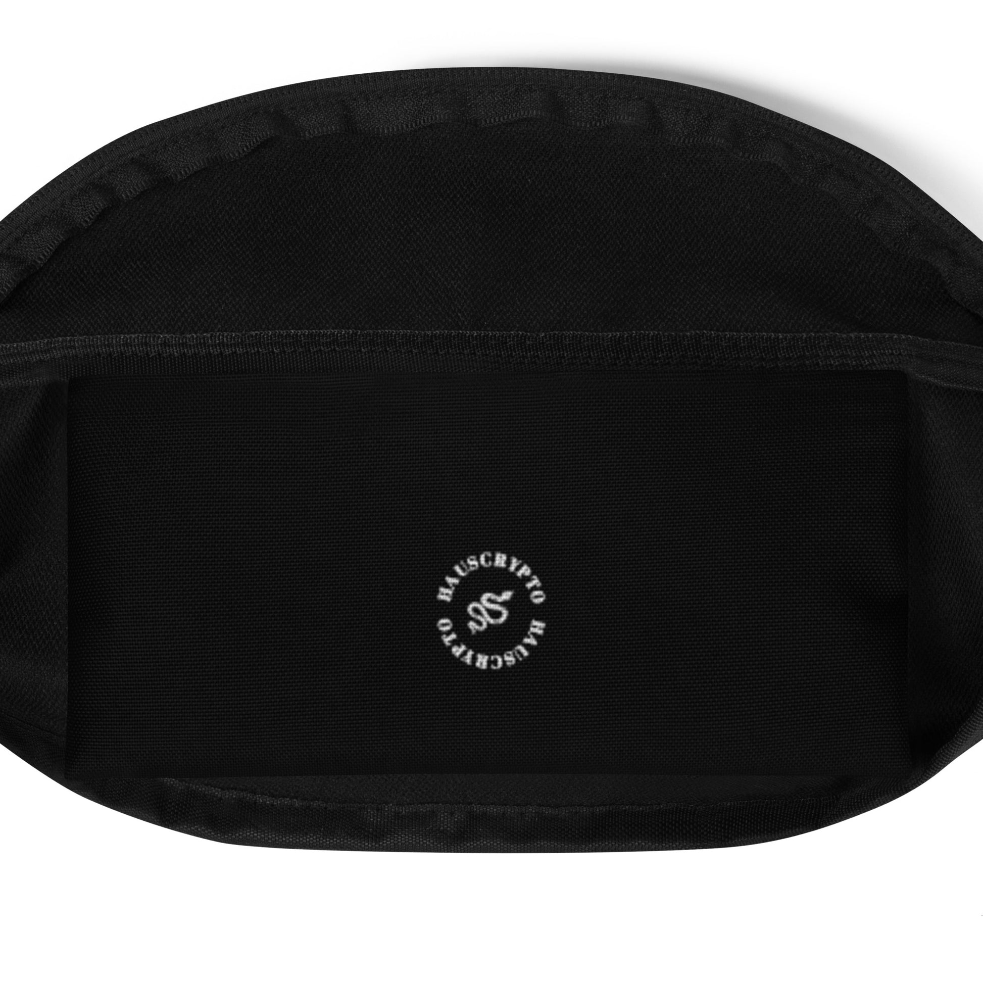Black waist bag with NFC-inspired icon – sleek crypto accessory for traders, travelers, and minimalists.