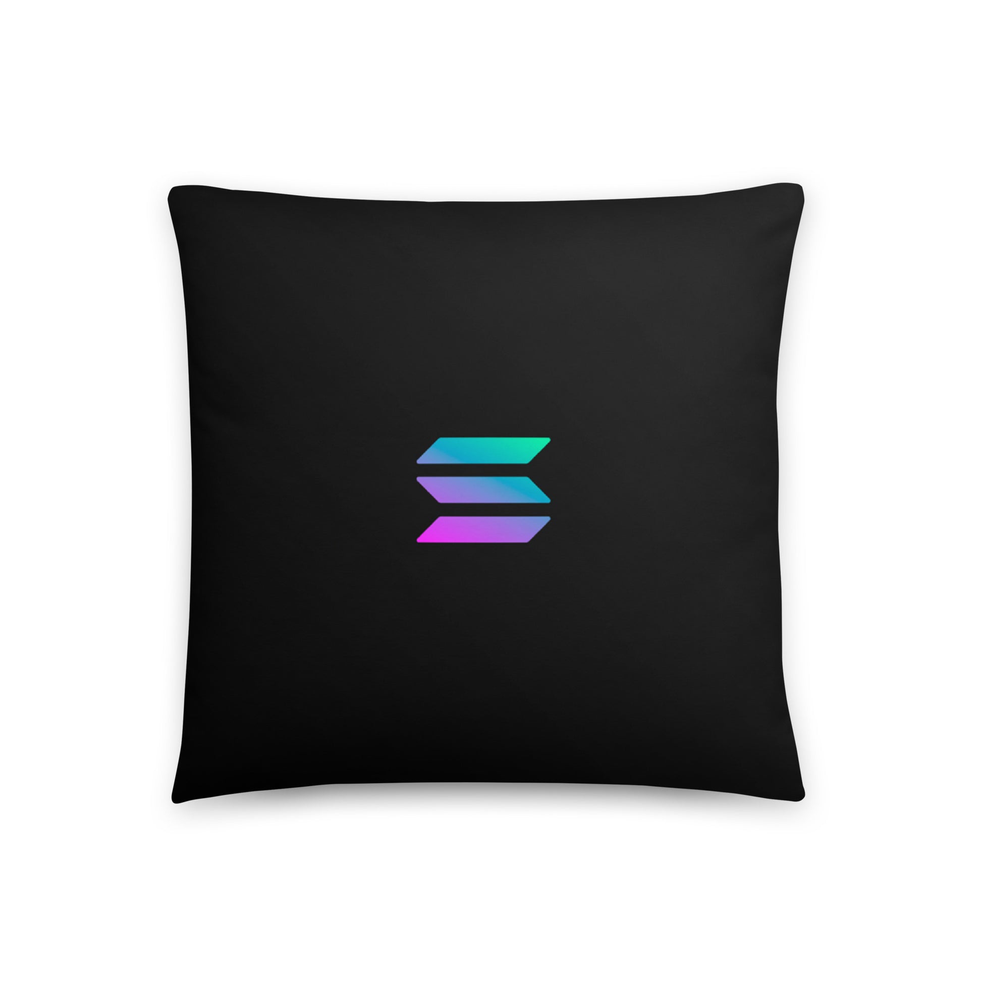 Solana Pillow 18x18 – Soft crypto-themed pillow with Solana logo, back view.