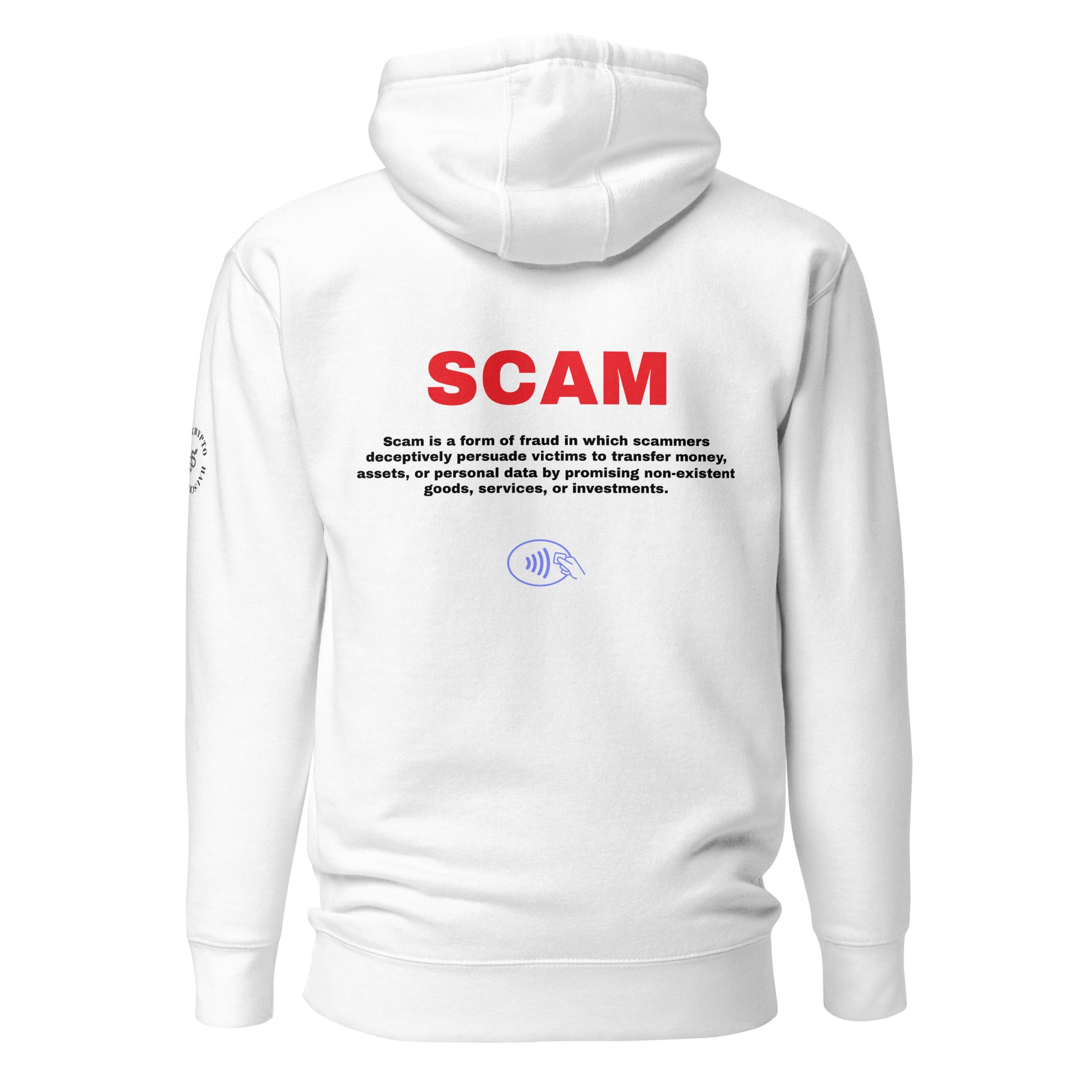 White MisterCard Hoodie – Comfortable and stylish meme hoodie for traders, back view.